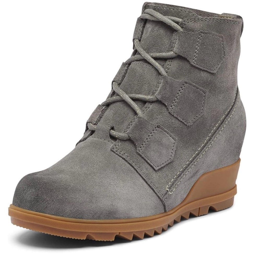 Sorel Gray Wedge Ankle Boots with Unique Lacing